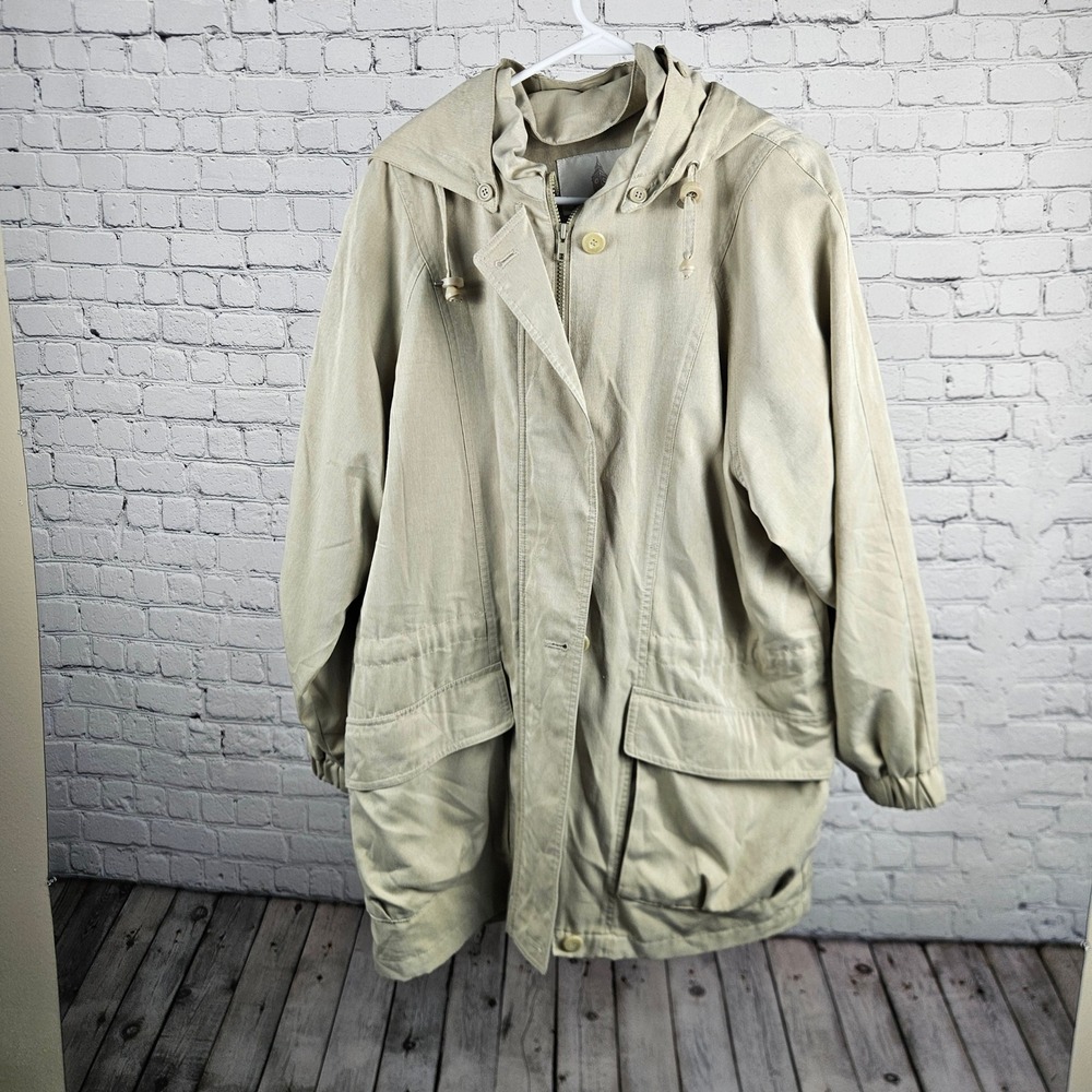 London Fog Womens Tan Hooded Parka Jacket Khaki Medium Regular MR Utility Coat